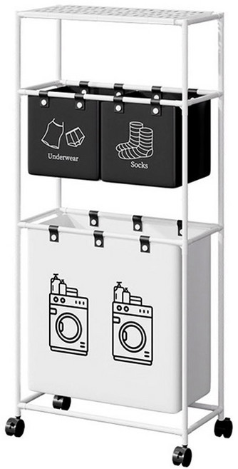 Tiger Pavilion 3단 바퀴형 빨래 바구니, 1개, 화이트