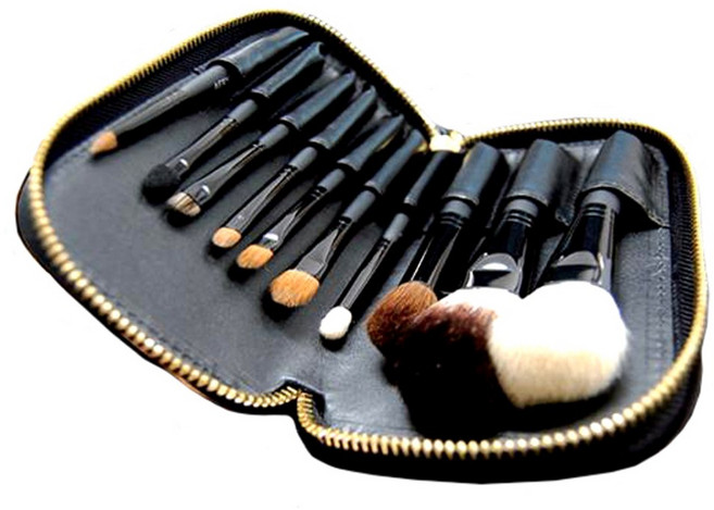 천연모 국내제작 휴대용 고급 메이크업브러시 10종 세트, 1개
