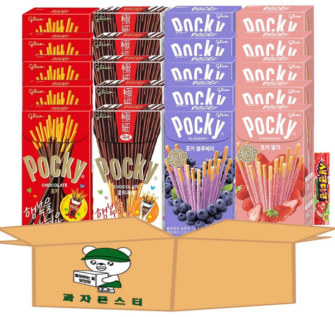 [과자몬스터] 포키 초코+극세+딸기+블루베리+새콤달콤 딸기, 1세트, 889g