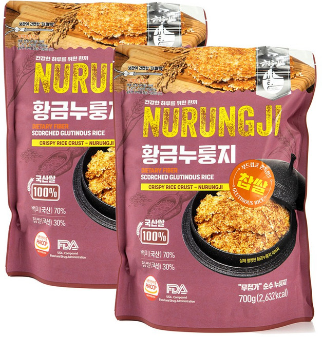 [황금이삭]국산 황금누룽지 700g 3종 황금색으로 오래구워 더욱더 고소한 명품누룽지, 2개