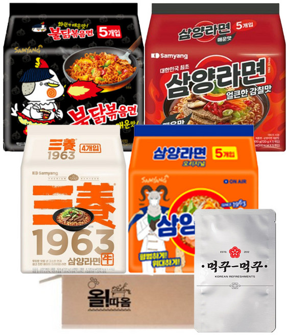 삼양 삼양라면 멀티 +삼양라면 매운맛 멀티 +삼양라면 1963 멀티 +불닭볶음면 멀티 +먹꾸먹꾸 라면후레이크, 1세트