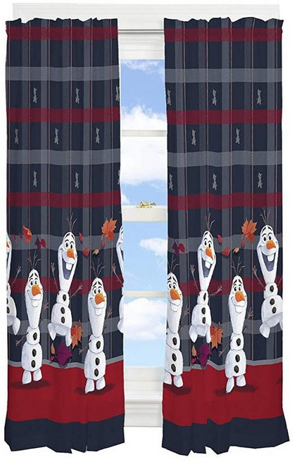 Franco 아동용 창문 커튼 패널 드레이프 세트 208.3cm x 160cm(82 x 63인치) 디즈니 겨울왕국 2 올라프
