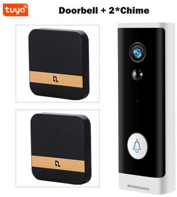 현관 비디오 인터폰 초인종 카메라 스마트 도어벨 Tuya WIFI 1080P 무선 DC AC 배터리 구동 홈 모니터 Alexa Google 도어 벨, Option 2, EU 플러그, 1개