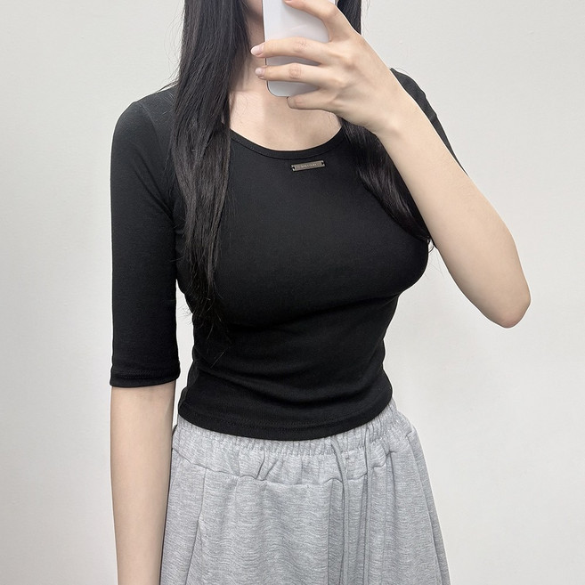 VANANA2 여성 팬던트 7부 보트넥 베이직티 스탠다드 반팔티 칠부티셔츠