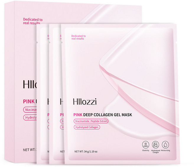 Hllozzi PINK DEEP COLLAGEN GEL MASK 膠原蛋白水溶面膜, 1組, 4片, 4入