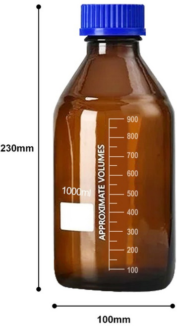 Westtune GL45 갈색 및 투명 유리 시약 병 25ml 1000ml 누출 방지 스크류 캡 내화학성 실험실 ZER, 1000ml 1