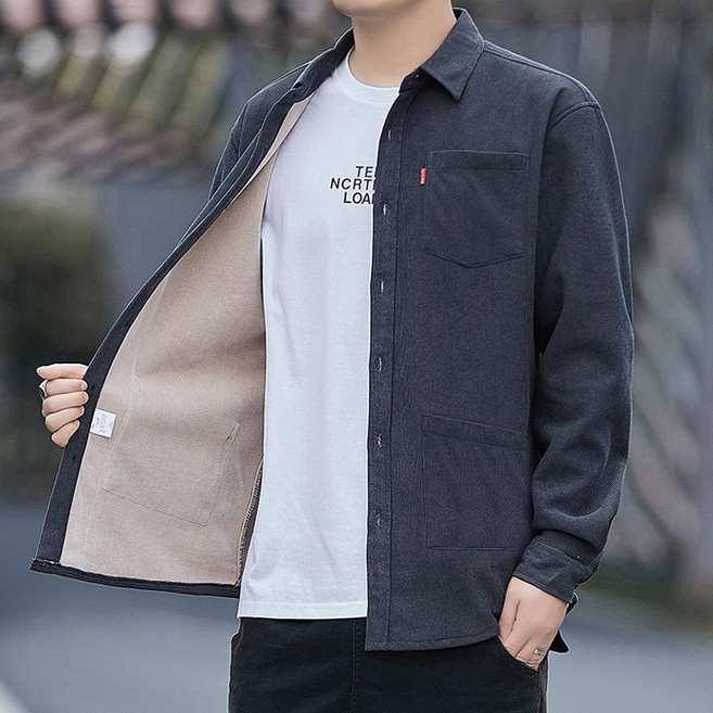 ORZQU 겨울 루즈핏 캐주얼 따뜻한 남성 코듀로이 기모 도톰 셔츠 아우터