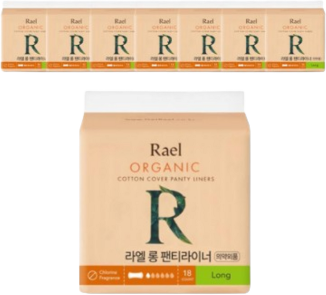 라엘 유기농 순면커버 팬티라이너 롱 18P 8개, 18개입