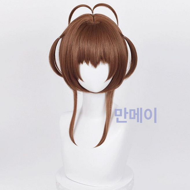 카드캡터 체리 카캡사 사쿠라 졸업사진 코스프레, 프리사이즈, 1개, 짙은 갈색 묶음 가발+발망