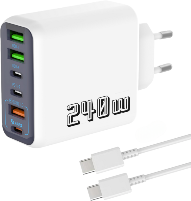 6in1 c타입 고속 충전기 240W 4USB+2PD3.0 + C TO C 1M 100w 케이블 세트CDT18888, 1세트, 화이트