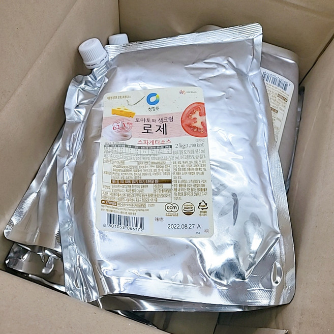 업소용/대용량 청정원 토마토와 생크림 로제 스파게티소스 1박스(2kg x 5개)스파우트팩, 2kg