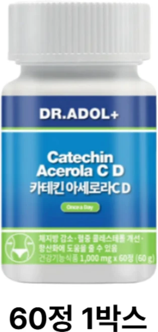 (정품)닥터아돌 카테킨아세로라CD 체지방감소 혈중 콜레스트롤개선 카세킨함유 1000mg*, 1개, 60정 - 쿠팡