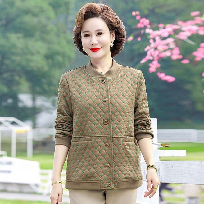 COSYEVNO 중장년 엄마 점퍼 가을 빅사이즈 루즈핏 패션 캐주얼 고급 프린트 긴팔 야구복 상의 lyjmmjk03