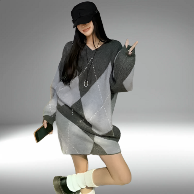 지니마켓25 프리미엄 비스코스100 아가일 루즈핏 니트 셋업