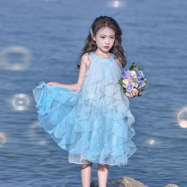女童夏季公主洋氣連衣裙新款夏裝兒童無袖寶寶禮服裙子美人魚裙