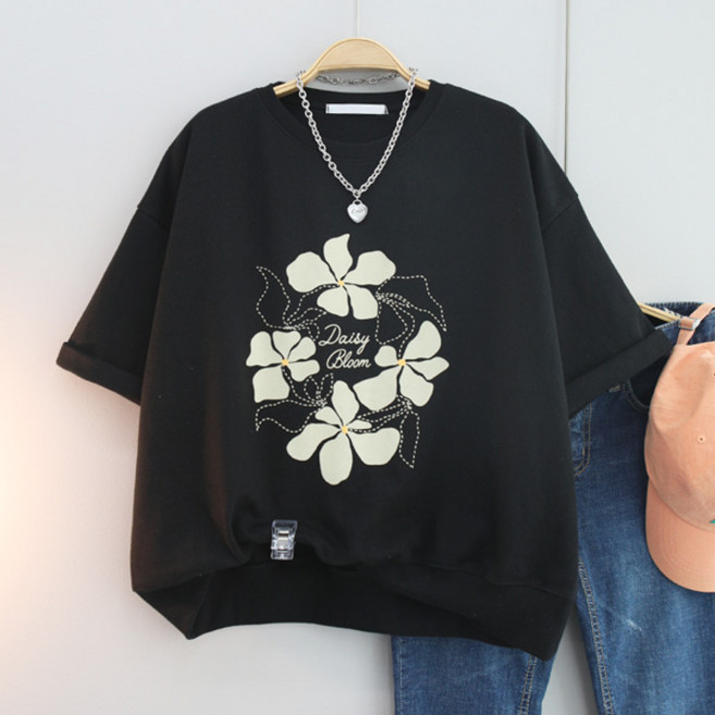 달콩 여성 스티치플라워반팔맨투맨 반팔티