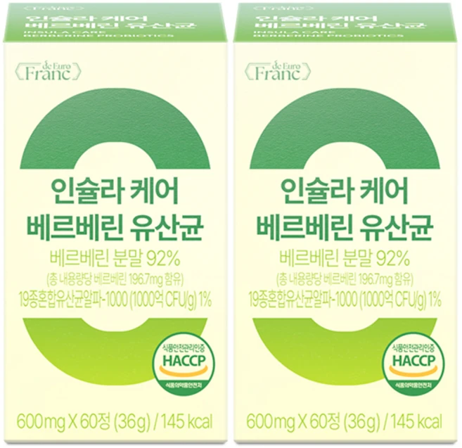 인슐라 케어 고함량 베르베린 92% 바나바잎 유산균, 2개, 60정 - 쿠팡