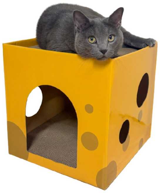 굿프 고양이 치즈 2단 스크래쳐 숨숨집, 치즈 옐로우, 1개