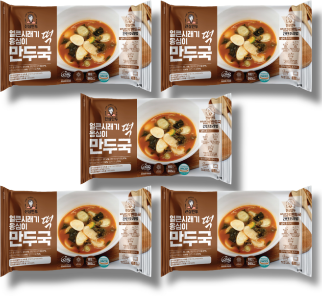진심만두 얼큰시래기 떡 만두국 5팩, 218g, 5개