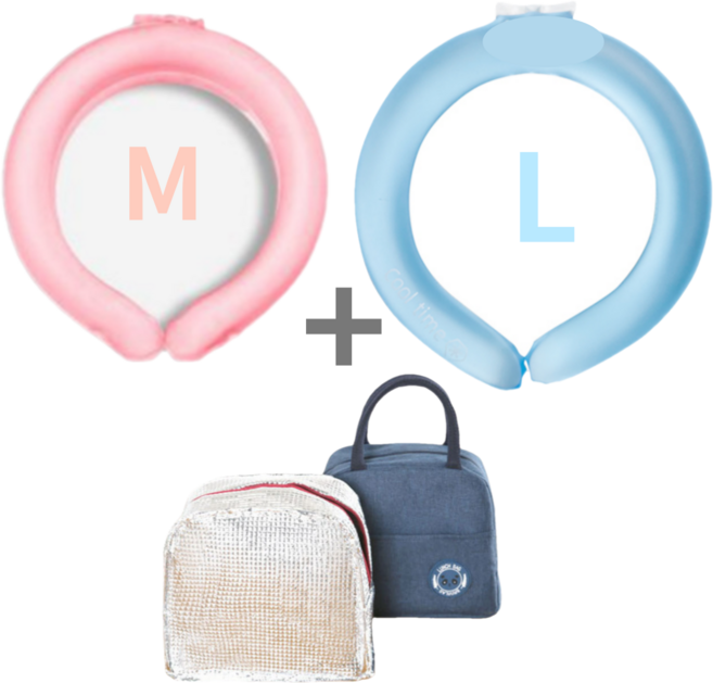 최대한Da 쏘쿨 아이스 넥쿨러1+1 보냉백 세트, 핑크+블루+보냉백