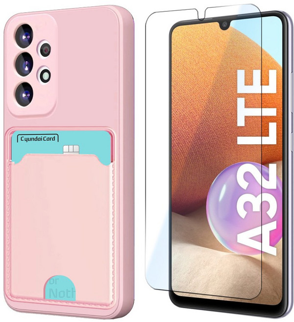 갤럭시 A32 LTE 카드 수납 카메라보호 컬러 휴대폰 케이스 + 강화유리 액정보호 필름
