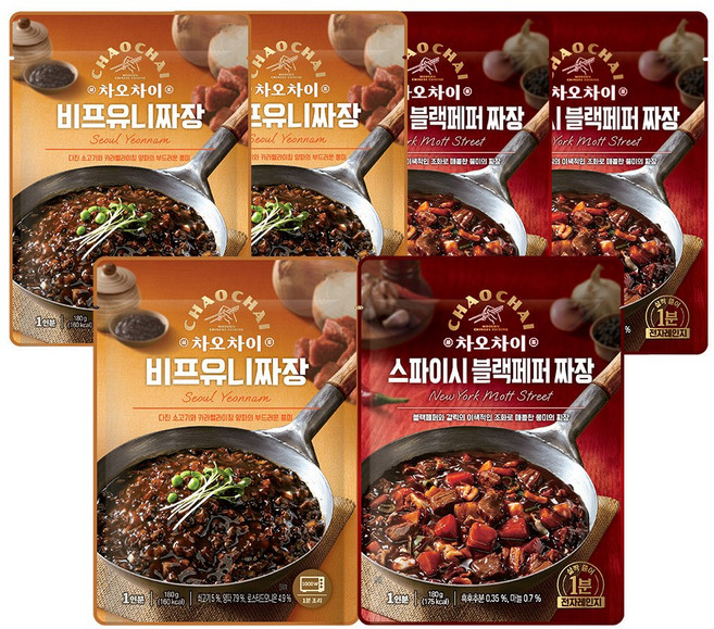 차오차이 짜장세트4(비프유니 180g 3개+스파이시블랙페퍼 180g 3개), 1개