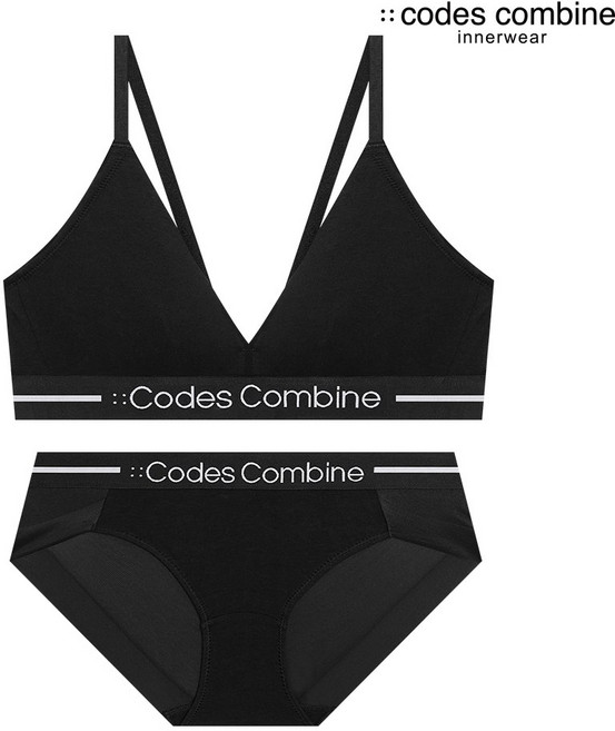 코튼 패드고정 브라렛 햄팬티 세트_블랙