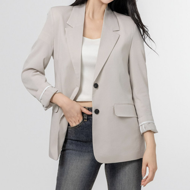 디아웃핏 여성 여름 자켓 쿨 린넨라이크 아이스 자켓 체형커버 세미루즈핏
