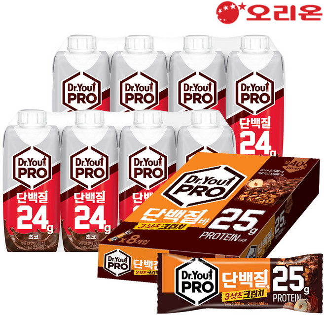 닥터유프로 드링크 단백질 초코 250ml 8개 + 닥터유프로 단백질바 3넛츠 크런치 8p, 1개