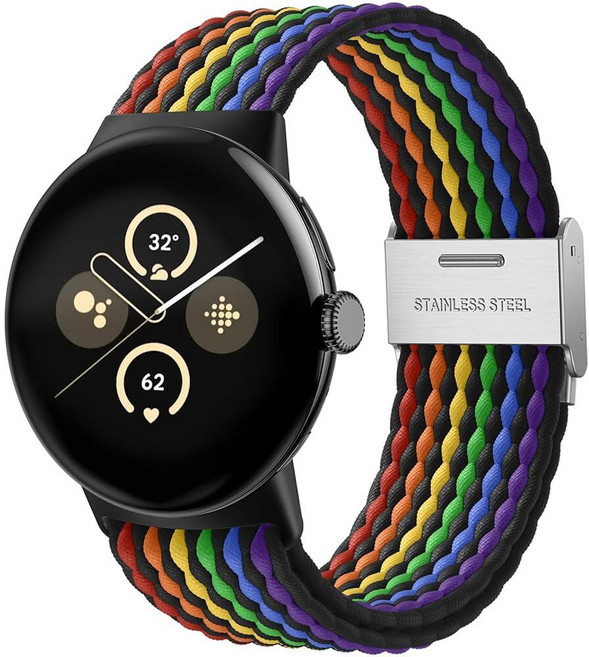 나일론 신축성 밴드 - Google Pixel Watch 2 밴드와 호환 조절 가능한 브레이디드 짠 소재 업그레이드된 커넥터가 있는 통기성 스타프 스마트워치 4/3/2/1 4