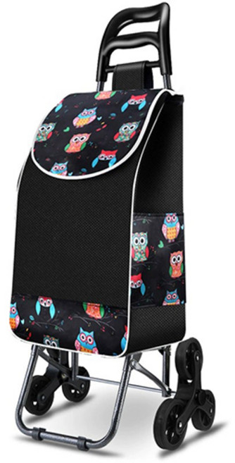 계단오르는 세발 접이식 쇼핑 카트 시장 바구니, (고무휠)올빼미, 1개