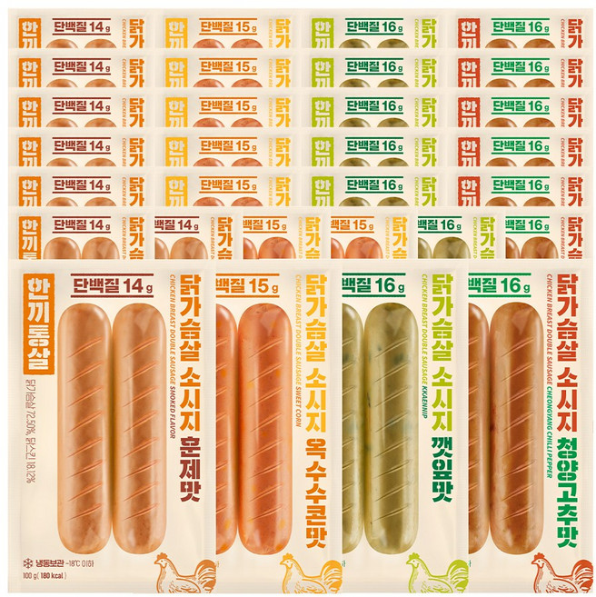 한끼통살 닭가슴살 소시지 더블 전체 혼합 30개입, 30개, 100g