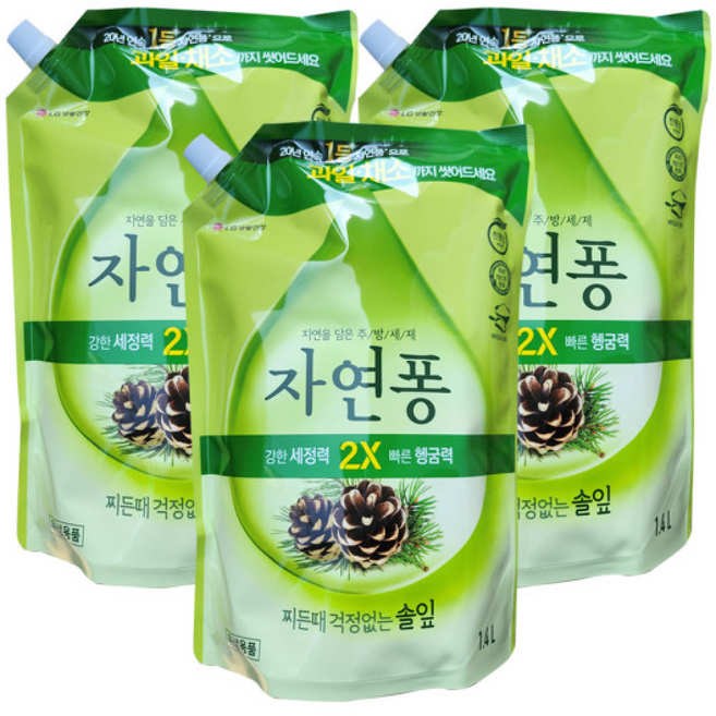 엘지생활건강 자연퐁 찌든때 걱정없는 솔잎 주방세제 리필, 3개, 1400ml