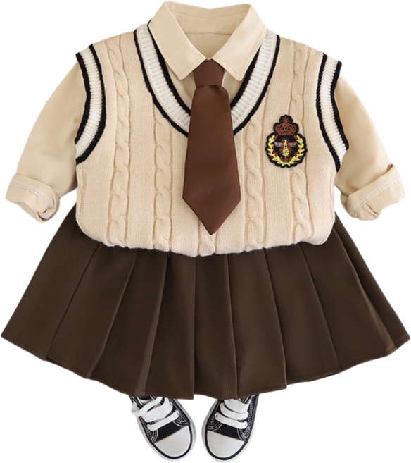 삐삐네옷가게 아동용 키즈 베이지 프레피 베스트 스쿨 세트룩