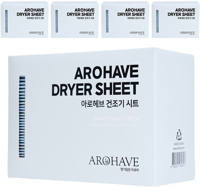 아로헤브 섬유유연제 건조기시트 베이비파우더향, 5개
