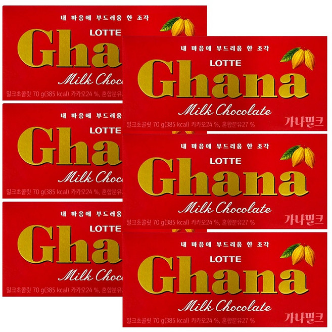 롯데 가나밀크 초콜릿, 70g, 6개