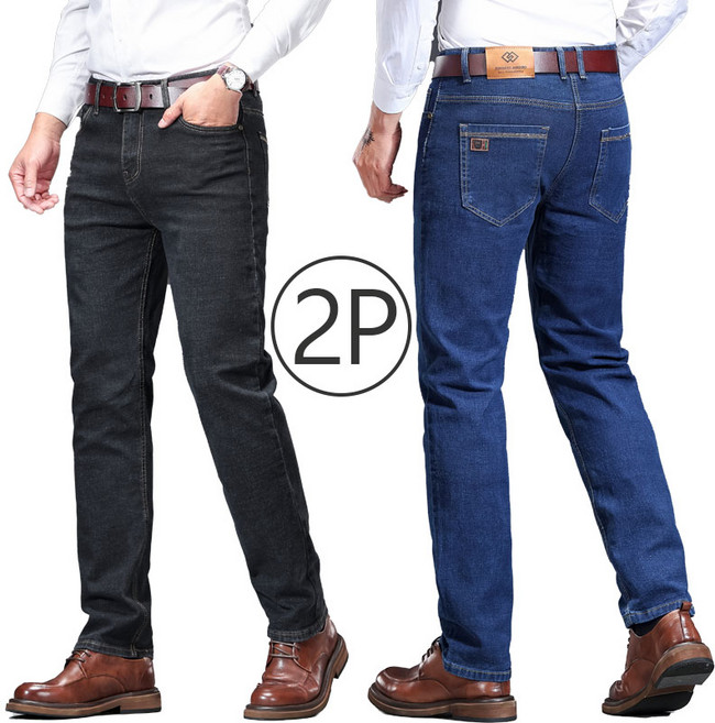 1+1 남성 스판 일자 청바지 데님 팬츠 작업복 및 일상복