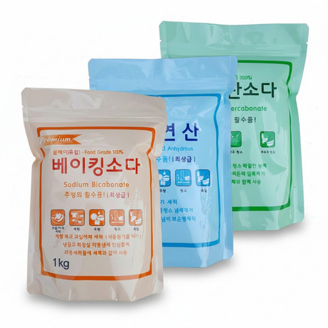 프리미엄 베이킹소다 구연산 과탄산소다 3종세트, 1kg, 1세트