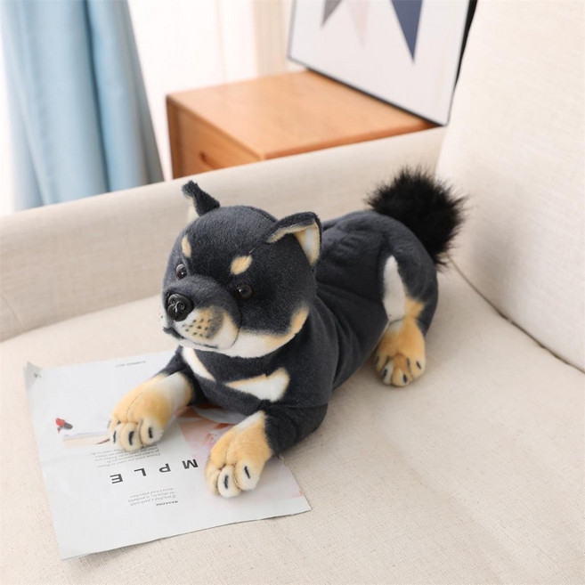 仿真柴犬抱枕 黑柴狗狗小狗造型 可愛療癒居家擺飾, 黑色趴姿,35公分
