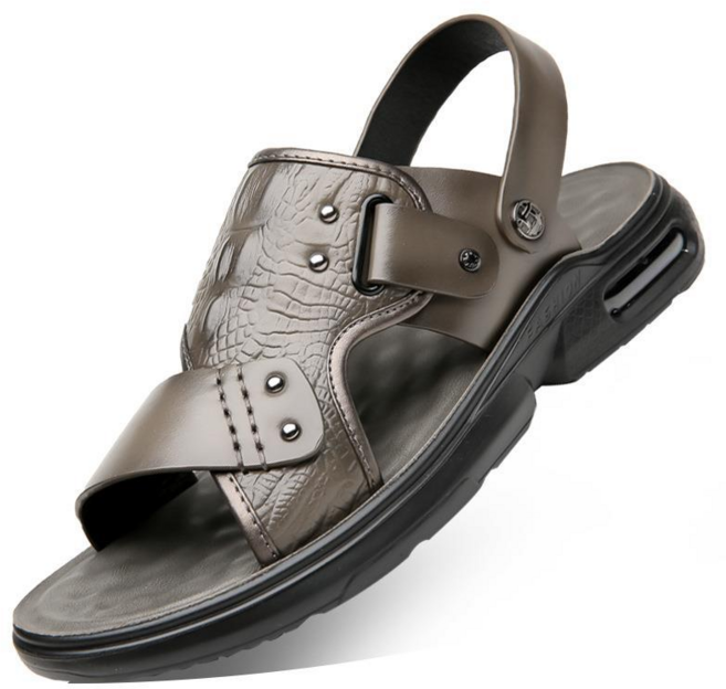 男款兩用涼鞋 2023夏季新款韓版沙灘鞋 鱷魚紋厚底防滑