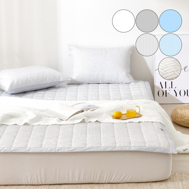 지베딩 듀라론 쿨 아이스셀 3중직 냉감패드 베개커버 S/SS/K/LK, 킹(K)패드1P, 냉감)스트라이프 그레이