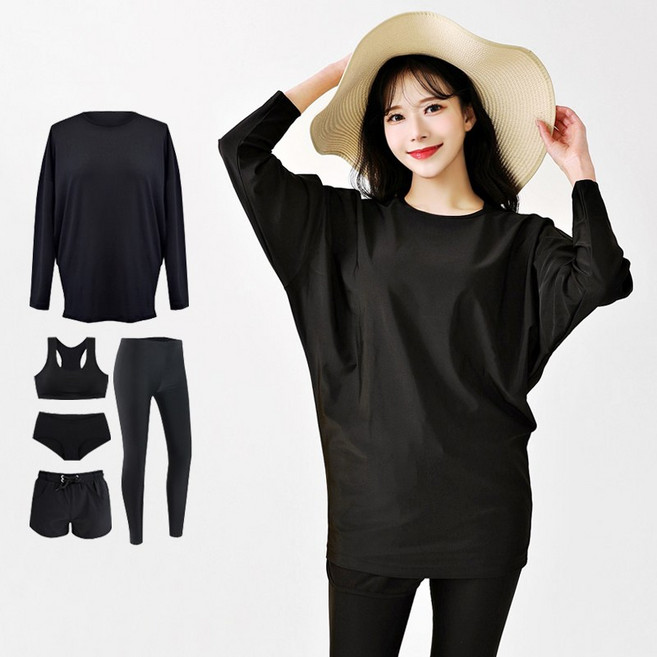 로이몬스터 상하의 5종 세트 체형커버 가오리 래쉬가드 박시핏 루즈핏 빅사이즈 ~2XL 까지