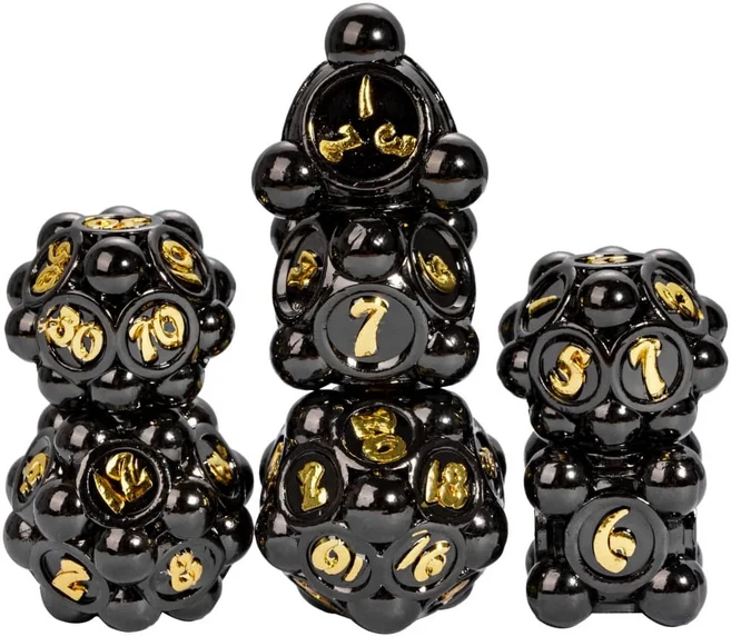 Cusdie 폴카 도트 금속 주사위 세트 DND D4-D20 던전 앤 드래곤 패스파인더 역할 놀이 보드 게임용 다면, 01 China Mainland, 04 Black Gold