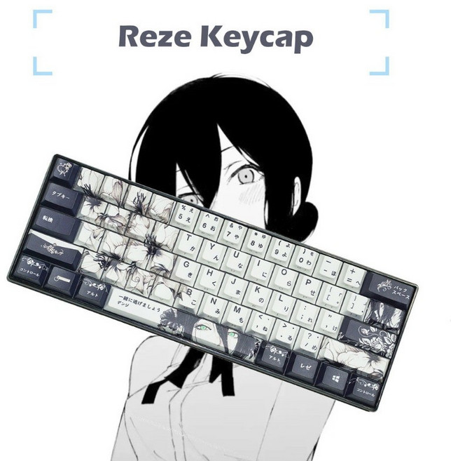 Reze 키캡 82/130키 체리 프로파일 PBT 승화 측면 인그레이빙 반투명 키캡개인화된 애니메이션 체인소 맨 P 기계식 키보드 키캡, 82Keys