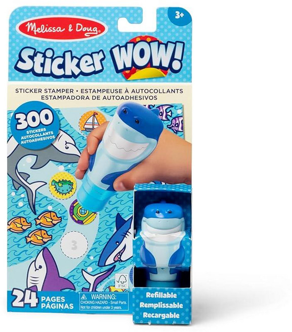 Melissa & Doug Sticker Wow! 24페이지 액티비티 패드 및 스티커 스탬퍼 스티커 300개 예술 및 공예 피젯 장난감 수집용 캐릭터 - 상어 - 만 3세, Melissa & Doug Sticker Wow! 24