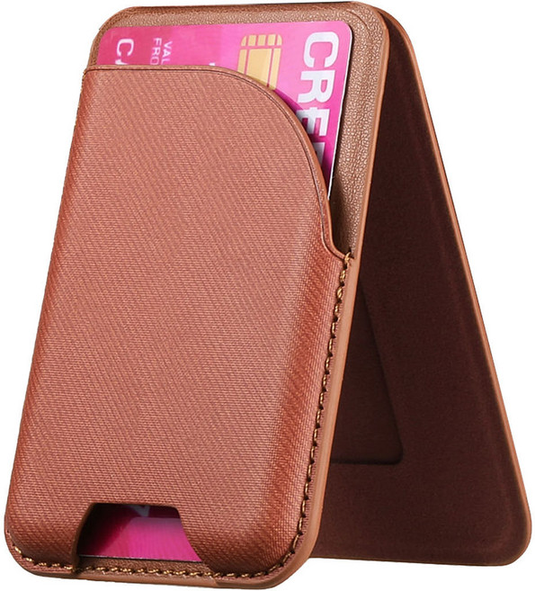 VELOA 아이폰 갤럭시 호환 맥세이프 카드지갑 자석 거치대 PU 가죽 2장 3장 수납 (마그네틱 링 증정) 자력 강한, 1개, 브라운