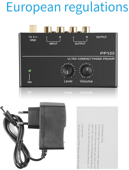 호환 PP500 포노 프리앰프 헤드폰 마이크 비닐 턴테이블용 레벨 볼륨 제어 믹서 확대