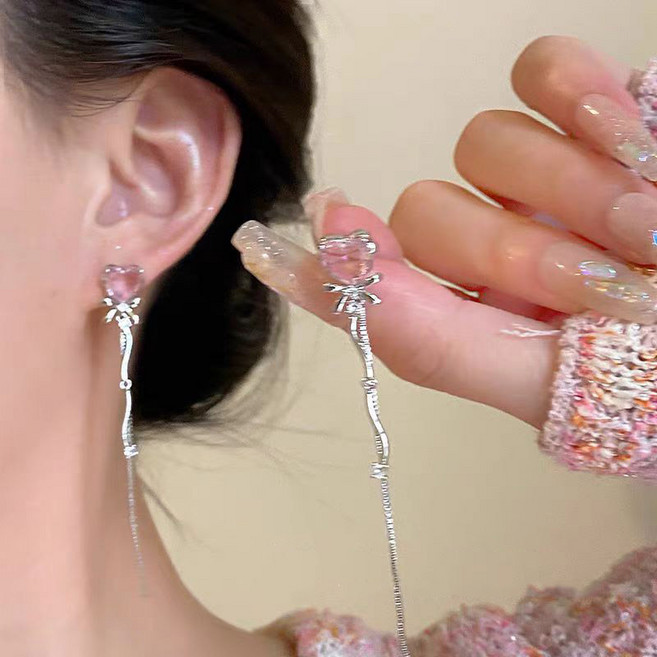 카밀라쇼룸 실버 925 은침 하트 핑크 러버 주얼리 귀걸이