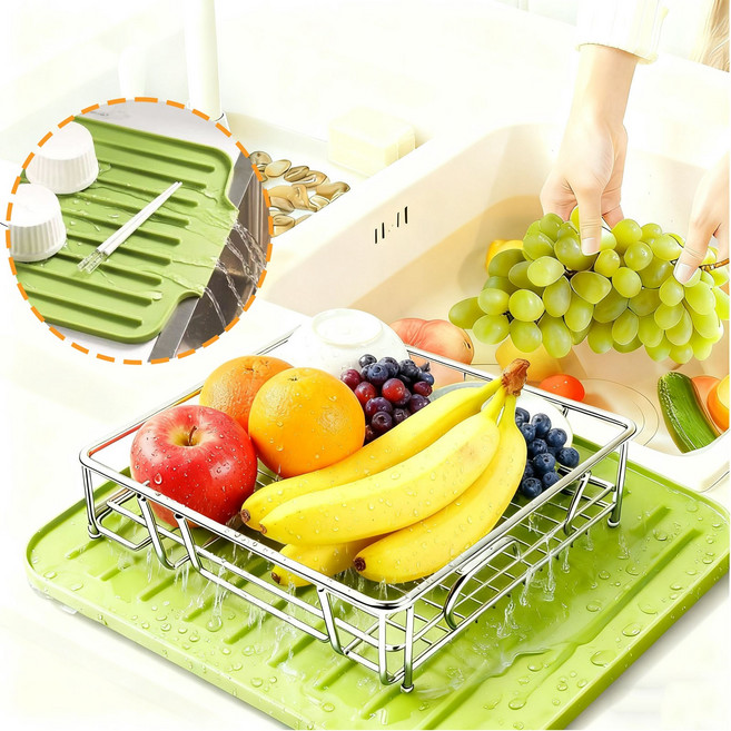 Flyaiku 다용도 물빠짐 패드 미끄럼 방지 실리콘 건조 패드, 1개, 초록, 1단