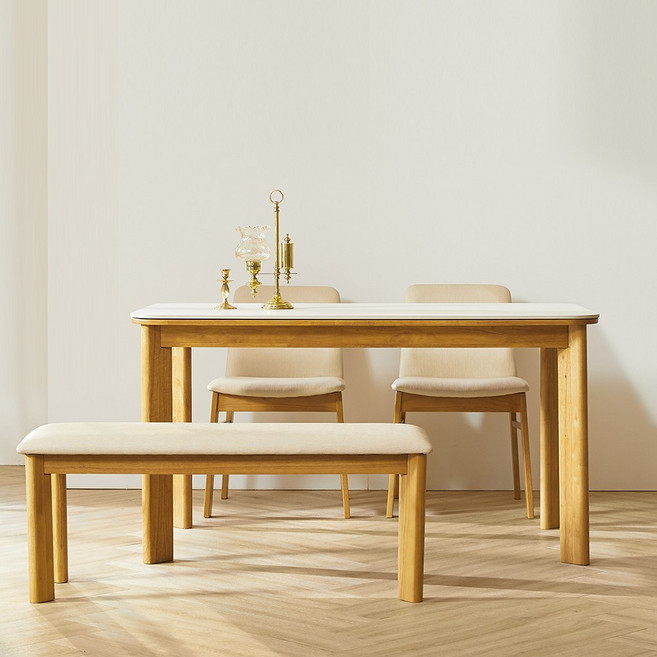 보루네오 엘리브 리움 4인용 세라믹 식탁 2인벤치1P 원목의자2P 세트, 2인벤치의자1P+인조가죽의자2P_pn928-1